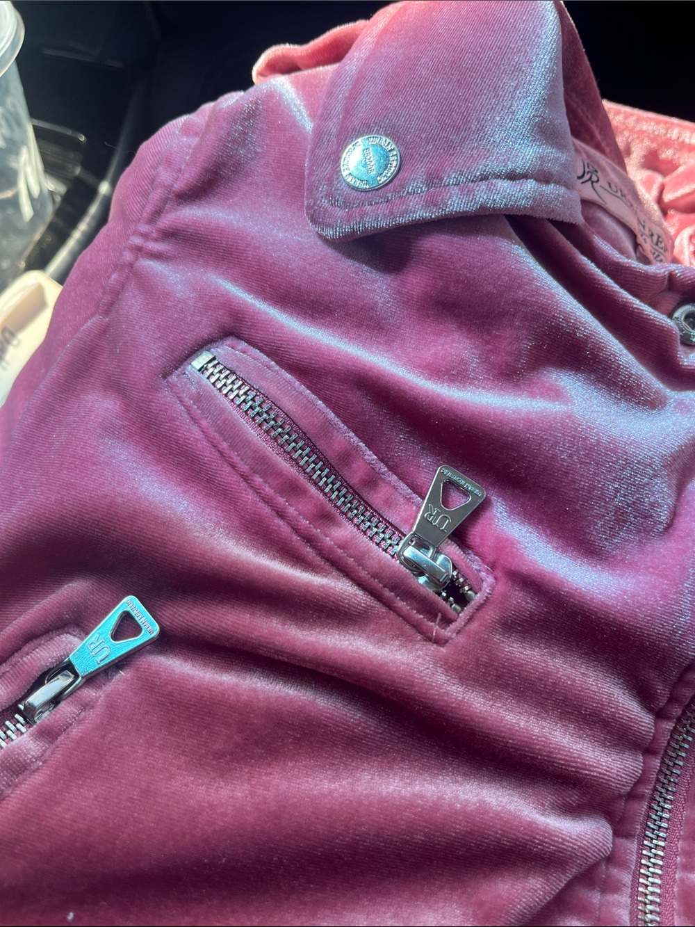 Urban Republic Girls Pink Velvet Moto Jacket Size 5/6